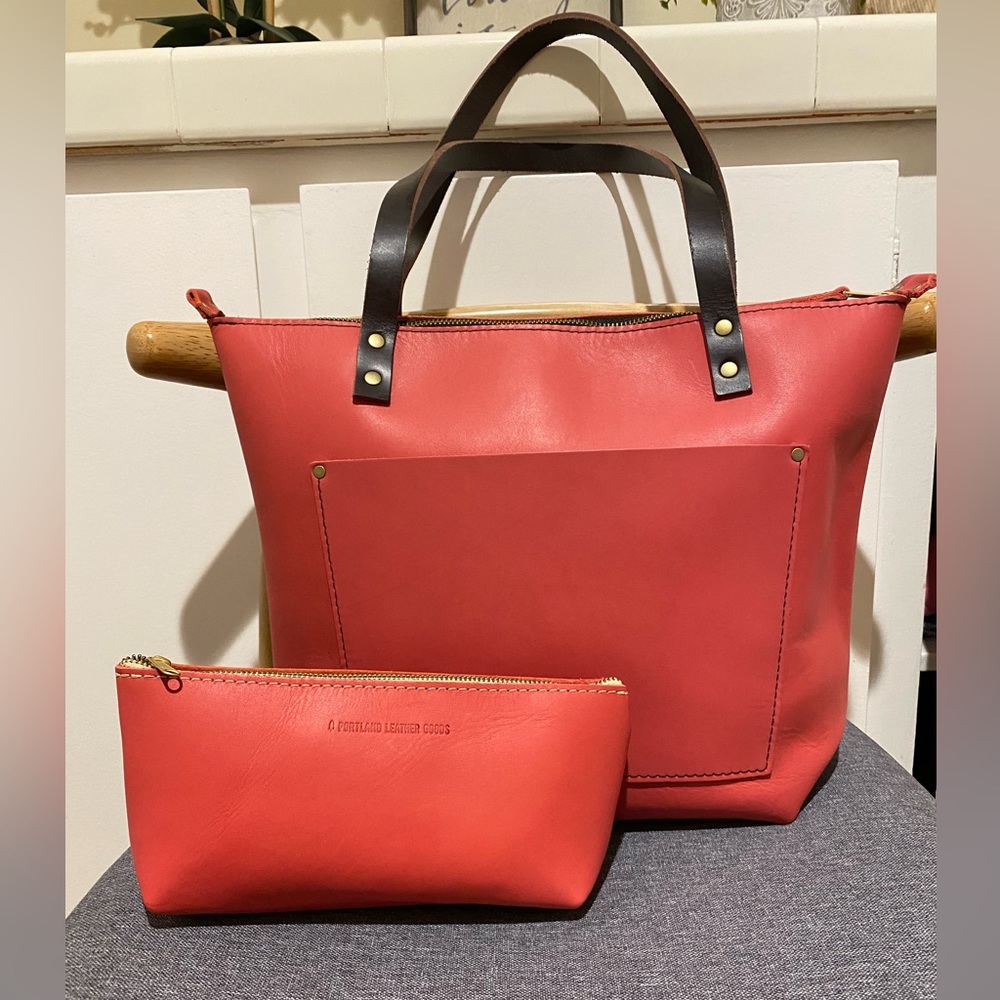 NEW Portland Leather Goods Medium Zip Tote and Utility Bag Bundle in Tulip 🌷🌷